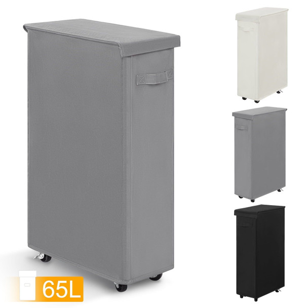 27.6'' Tall & Slim Laundry Hamper with Lid and Wheels Narrow Laundry Basket Collapsible Dirty Clothes Hamper Portable Laundry Storage Bin Oxford (65L, Gray)