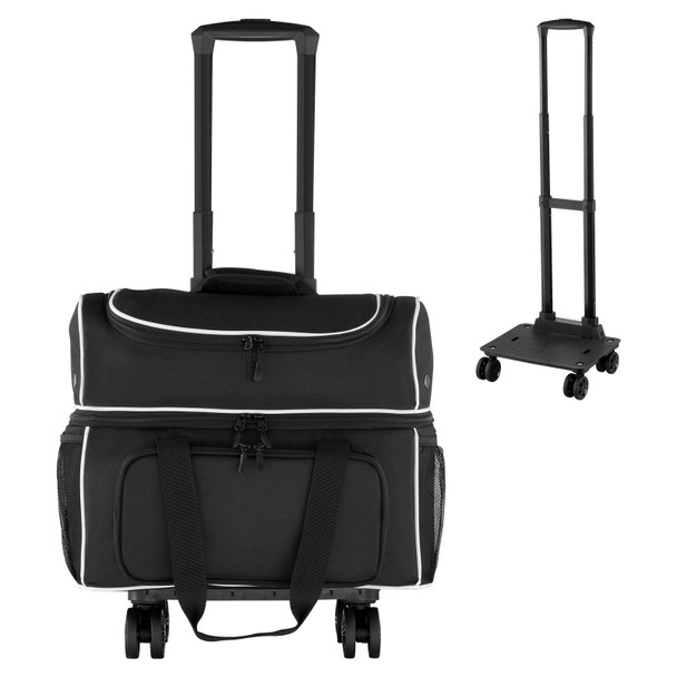 VEVOR Bowling Ball Bag, 2 Ball Four Roller Bowling Bag with Wheels, Featuring a Separate Compartment for Shoes (Up To US Size 16) & Oversized Accessory Pocket, Retractable Handle Extends to 37.4 in