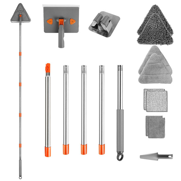 2 In 1 Baseboard Cleaner Mop Wall Cleaner Mop With Squeegee Extendable Long Handle 8 Reusable Fiber Flannel Chenille Mop Pads 360° Rotatable Convex Design Baseboard Mop For Wall Ceiling Window