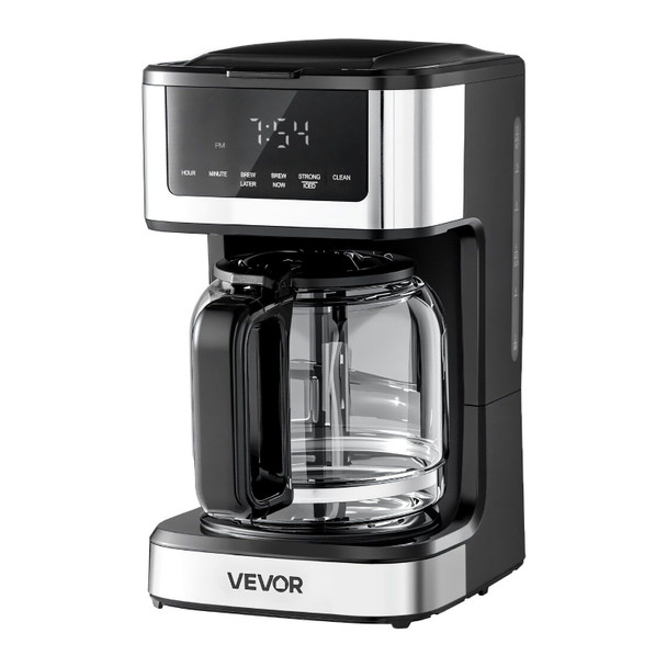 VEVOR Programmable Coffee Maker, 12 Cup Programmable Drip Coffee Makers with Touch Screen, 4-Hour Keep Warm Coffee Makers Drips, 2 Brew Strengths Drip Coffee Machine for Home, 24-Hour Programmable