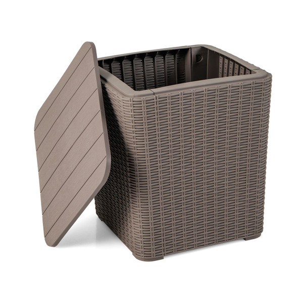 Outdoor Resin Storage Side Table with Removable Lid and Wicker-woven Accent