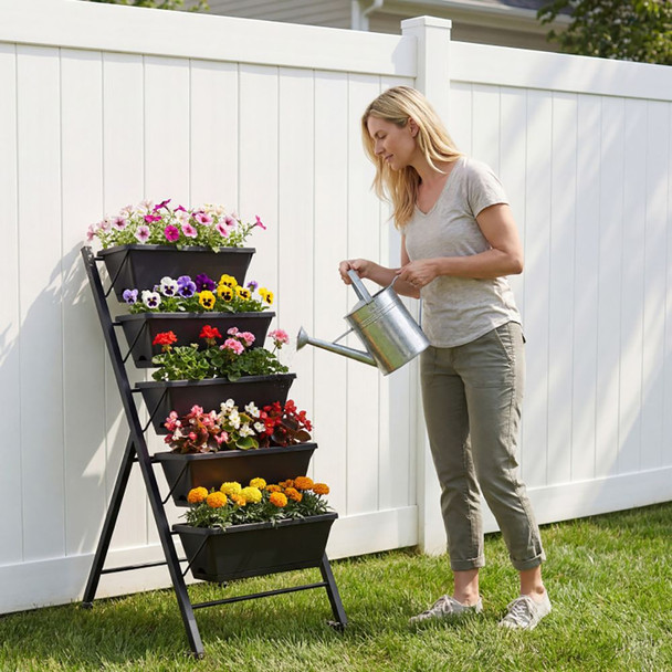 5-Tier Vertical Raised Garden Bed with Wheels for Backyard