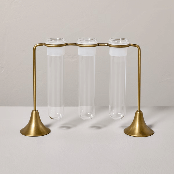 Brass and Glass Plant Propagation Vase Set