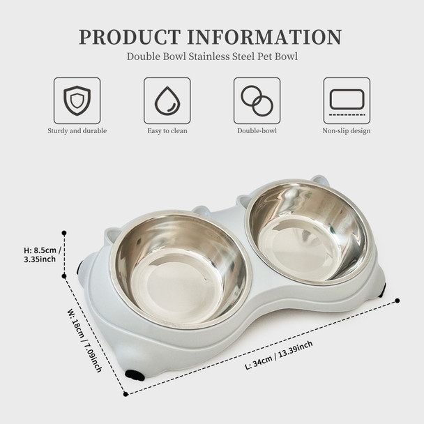 Macaron Pink Dual Stainless Steel Pet Bowls, 600ml Each, Non-Slip, Dishwasher Safe for Small-Medium Pets