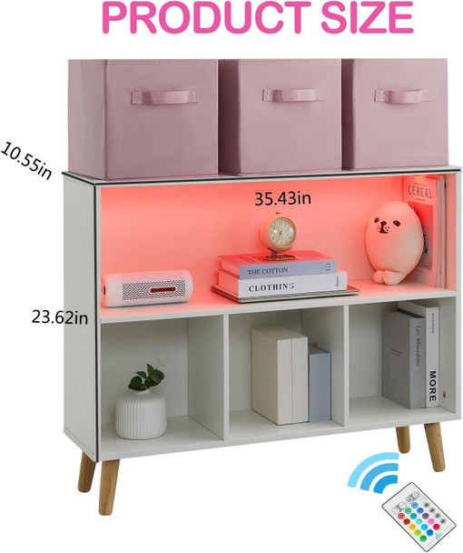 Kids Toy Storage Organizer with 3 Fabric Bins, Open Shelf Bookcase with Drawers, Wooden Storage Cabinet for Playroom, Nursery, Bedroom, Living Room, White