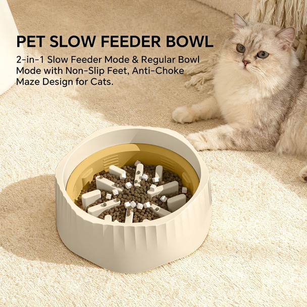 2-in-1 Dual Mode Large Plastic Cat Slow Feeder Bowl, Switchable Fast/Slow Feed
