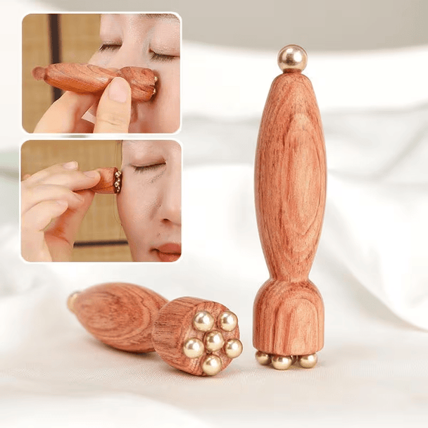 Wooden TCM acupoint massager, designed for eye bags, dark circles and sensitive skin, a traditional Chinese medicine skincare instrument equipped with facial and periocular massage sticks