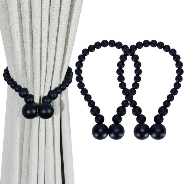Magnetic Curtain Tiebacks, Curtain Tie Backs for Curtains 2 Pack, Wood Bead Curtain Tiebacks, Curtain Holders for Boho Bedroom Decor, Baby Nursery Decor, Farmhouse Decor