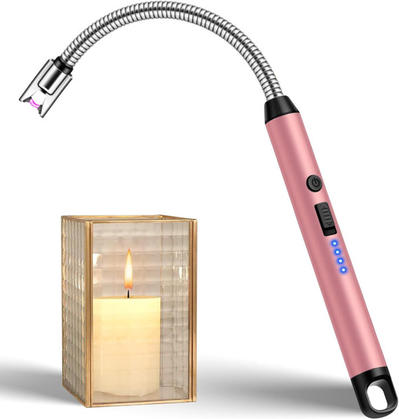 Candle Lighter with 360° Flexible Neck & Safety Lock, Windproof USB Rechargeable Electric Lighter Gift Sets, Flameless Arc Long Lighters Matches for Grill, BBQ, Camping, Fireplace, Stove