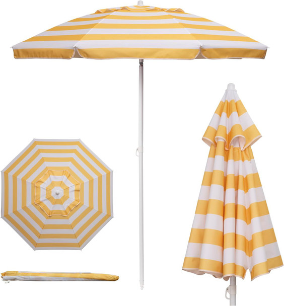 5.5 Ft Portable Beach Umbrella, Lightweight UV Protection Sunshade with Tilt Pole & Carry Bag, Outdoor Canopy Umbrella for Beach, Sand, Pool, Patio, Camping, Travel, or Backyard Shade
