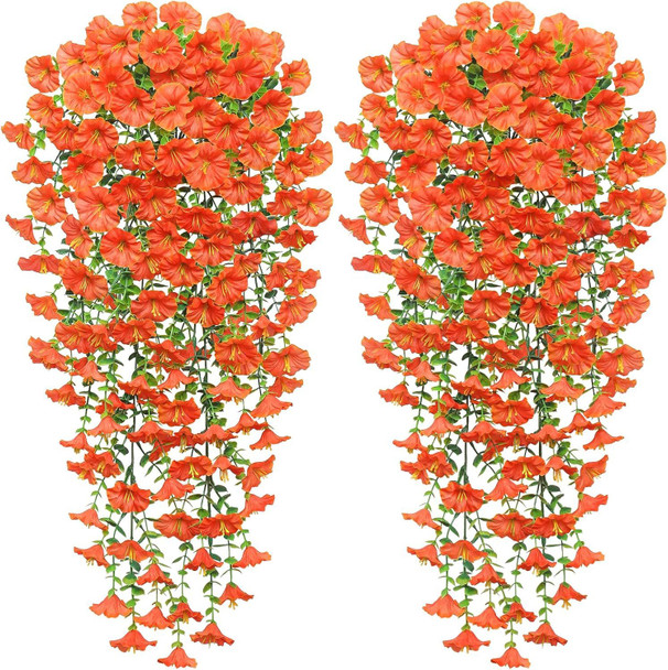 Artificial autumn hanging flowers and plants for outdoor autumn decoration, 2-piece set of silk like long trailing vines, UV resistant fake chrysanthemums, Mother's Day terrace autumn decoration