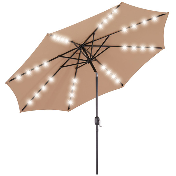 10ft Solar Polyester 32 LED Lighted Patio Umbrella with Tilt Adjustment and UV-Resistant Fabric