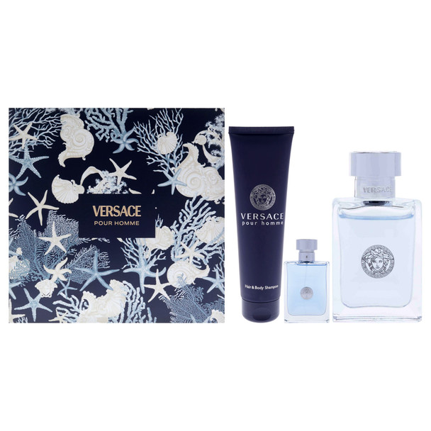 Versace Pour Homme by Versace for Men - 3 Pc Gift Set 3.4oz EDT Spray, 0.17oz EDT Spray (Mini), 5oz Hair and Body Shampoo