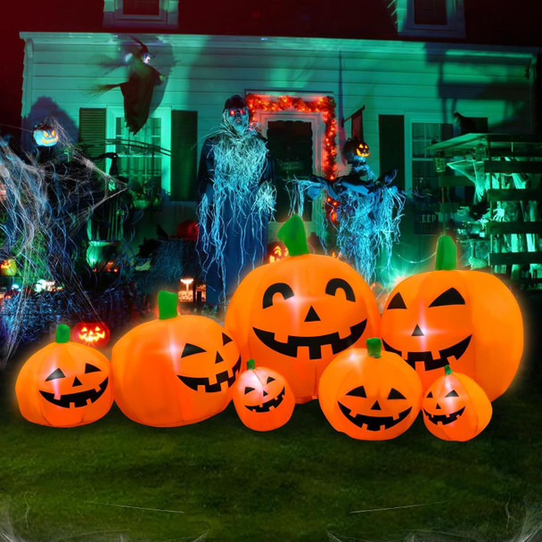 7 Ft Halloween Inflatable Pumpkin Patch Family Decoration Jack-o-Lantern Decor for Lawn Yard Home Party Indoors Outdoors