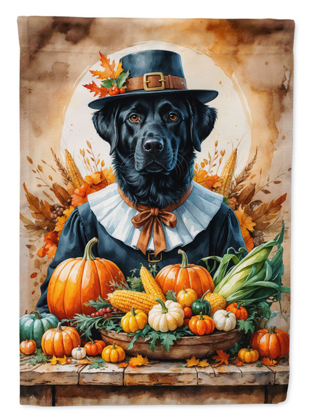Black Labrador Retriever Thanksgiving House Flag Large Porch Sleeve Pole Decorative Outside Yard Banner Artwork Wall Hanging, Polyester, House Size, Multicolor