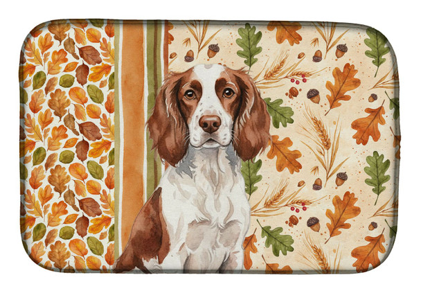 Liver and White English Springer Spaniel Heirloom Fall Dish Drying Mat Absorbent Dish Drying Mat Pad for Kitchen Counter Dish Drainer Mat for Countertop, 14 x 21", Multicolor