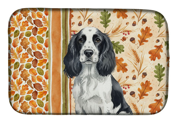 Black and White English Springer Spaniel Heirloom Fall Dish Drying Mat Absorbent Dish Drying Mat Pad for Kitchen Counter Dish Drainer Mat for Countertop, 14 x 21", Multicolor