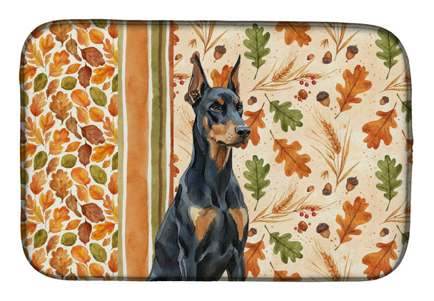 Doberman Pinscher Heirloom Fall Dish Drying Mat Absorbent Dish Drying Mat Pad for Kitchen Counter Dish Drainer Mat for Countertop, 14 x 21", Multicolor
