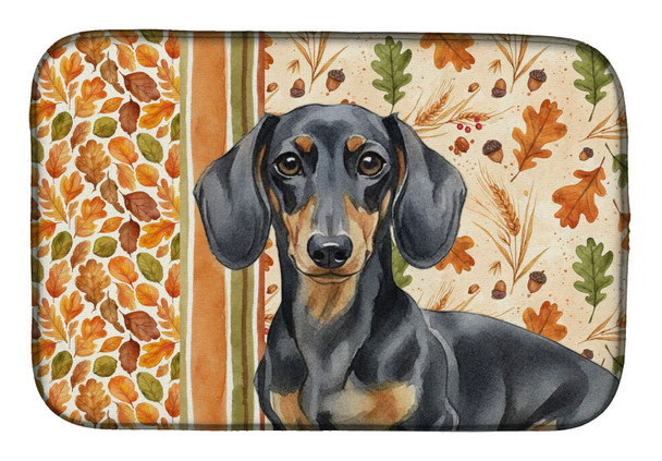 Black and Tan Dachshund Heirloom Fall Dish Drying Mat Absorbent Dish Drying Mat Pad for Kitchen Counter Dish Drainer Mat for Countertop, 14 x 21", Multicolor