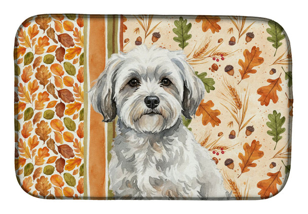 White with Gray Coton de Tulear Heirloom Fall Dish Drying Mat Absorbent Dish Drying Mat Pad for Kitchen Counter Dish Drainer Mat for Countertop, 14 x 21", Multicolor