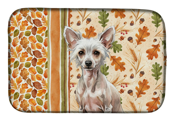 Hairless Chinese Crested Heirloom Fall Dish Drying Mat Absorbent Dish Drying Mat Pad for Kitchen Counter Dish Drainer Mat for Countertop, 14 x 21", Multicolor