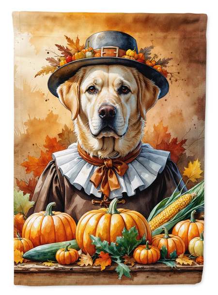 Yellow Labrador Retriever Thanksgiving House Flag Large Porch Sleeve Pole Decorative Outside Yard Banner Artwork Wall Hanging, Polyester, House Size, Multicolor