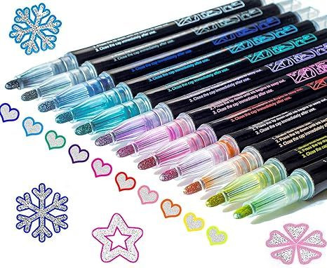 Stocking Stuffers Teen Girls: 12 Glitter Markers Christmas Gifts Teens Outline Glitter Pens Shimmer,Tween Teen Girl Gifts Trendy Stuff,Art Supplies Kids 6-8 9-12 10-12,Arts Crafts Kids Ages 8-12 Cute