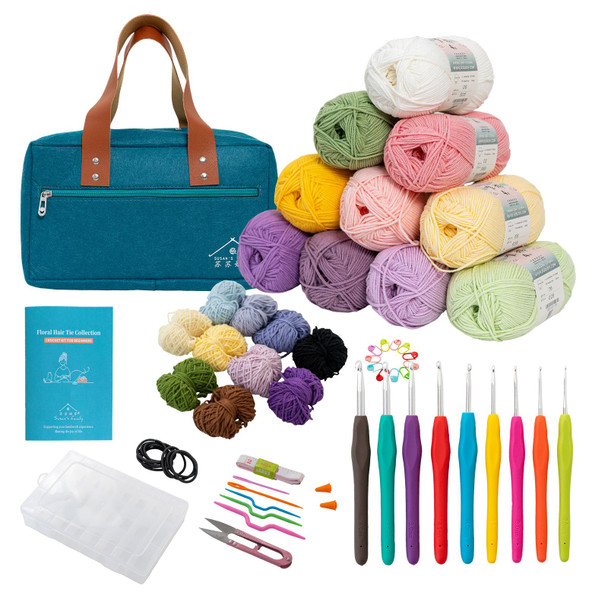 Floral Hair Tie Kit for Beginners -1 Packs- Crochet Hairtie Collection [US Warehouse]