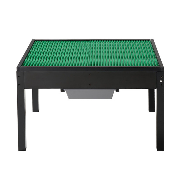 Kids Wooden Activity Table, Building Blocks Double-Sided Tabletop, Multi-Purpose Activity Play Table with 2 Storage Bins for Kids 3+ Years, Large Storage Space, Present for Boys & Girls, Black