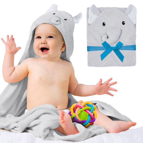 Hooded Baby Towel (33x33 Inch) - Soft Terry Cotton with Elephant Design