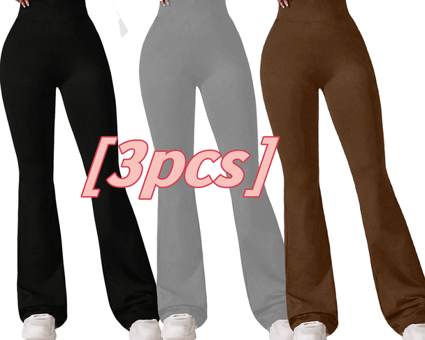 3pcs High-Waisted Flare Sharkskin Leggings – Slim Fit, Lightweight & Sculpting Yoga Pants