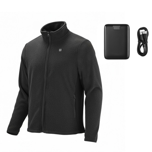 Heated Fleece Jacket for Women, Heated Sweatshirt with 7.4V 16000mAh Rechargeable Power Bank Pack, 6 Heating Zones, 3 Temp Levels, 3h/6h/10h Warmth, for Winter Outdoor Camping, Black, XL Size
