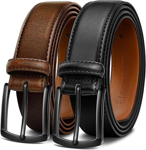 Men Belt 2PackGenuine Leather Belt for Men Dress Casual Golf Jeans