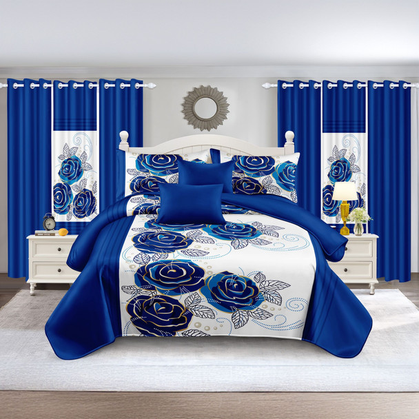Quilted Bedspread & Curtain Set 9 Piece, Queen Size - Bedding Ensemble with Sheer Filtering Drapes, 1.6" Grommet Top, Machine Washable