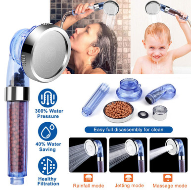 Ionic Filtration Shower Head High Pressure 3 Mode Stone Water Saving ...