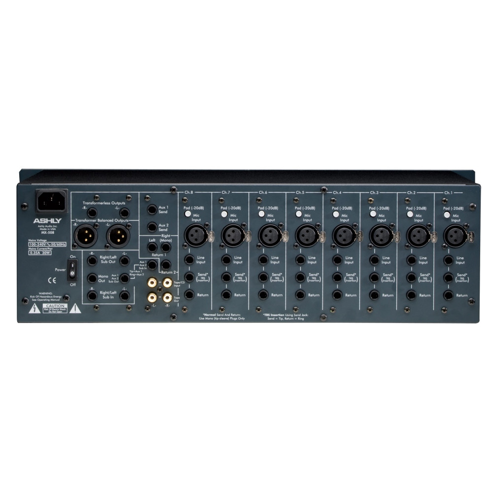 ASHLY MX-508 Rackmount 8 Channel Stereo Mixer - LightingelStore