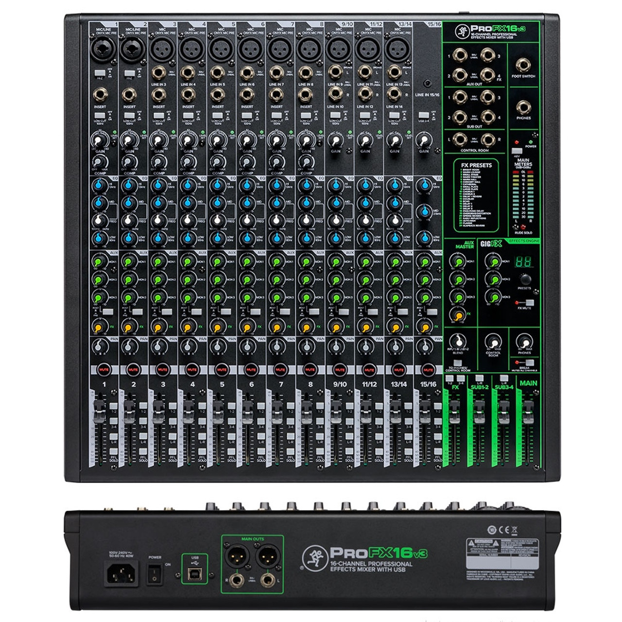 MACKIE ProFX16v3 Compact 16-Channel USB FX Recording Audio Mixer LightingelStore