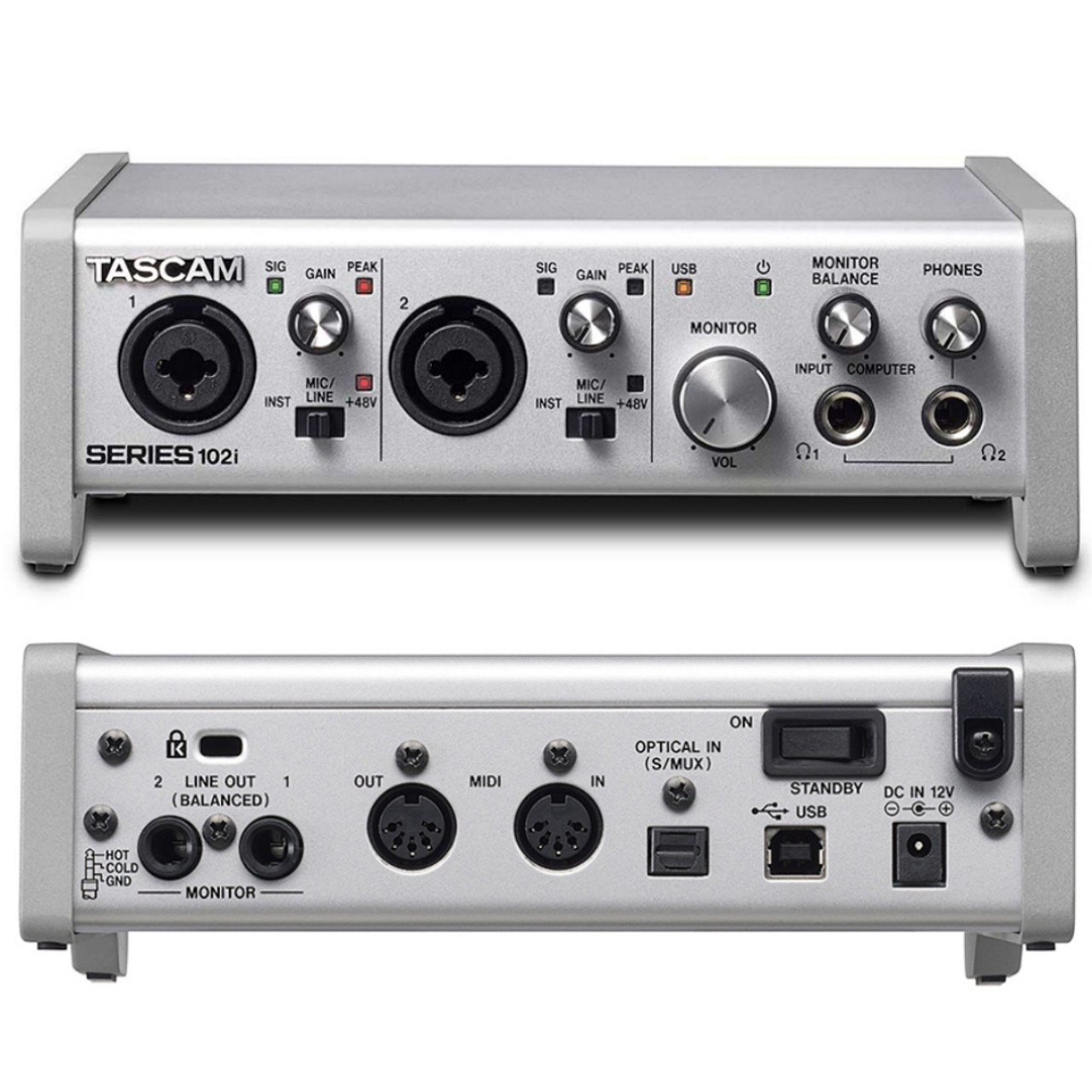 TASCAM SERIES 102i USB / Optical / MIDI 10x2 Digital Audio Interface with  Built-in FX and Software