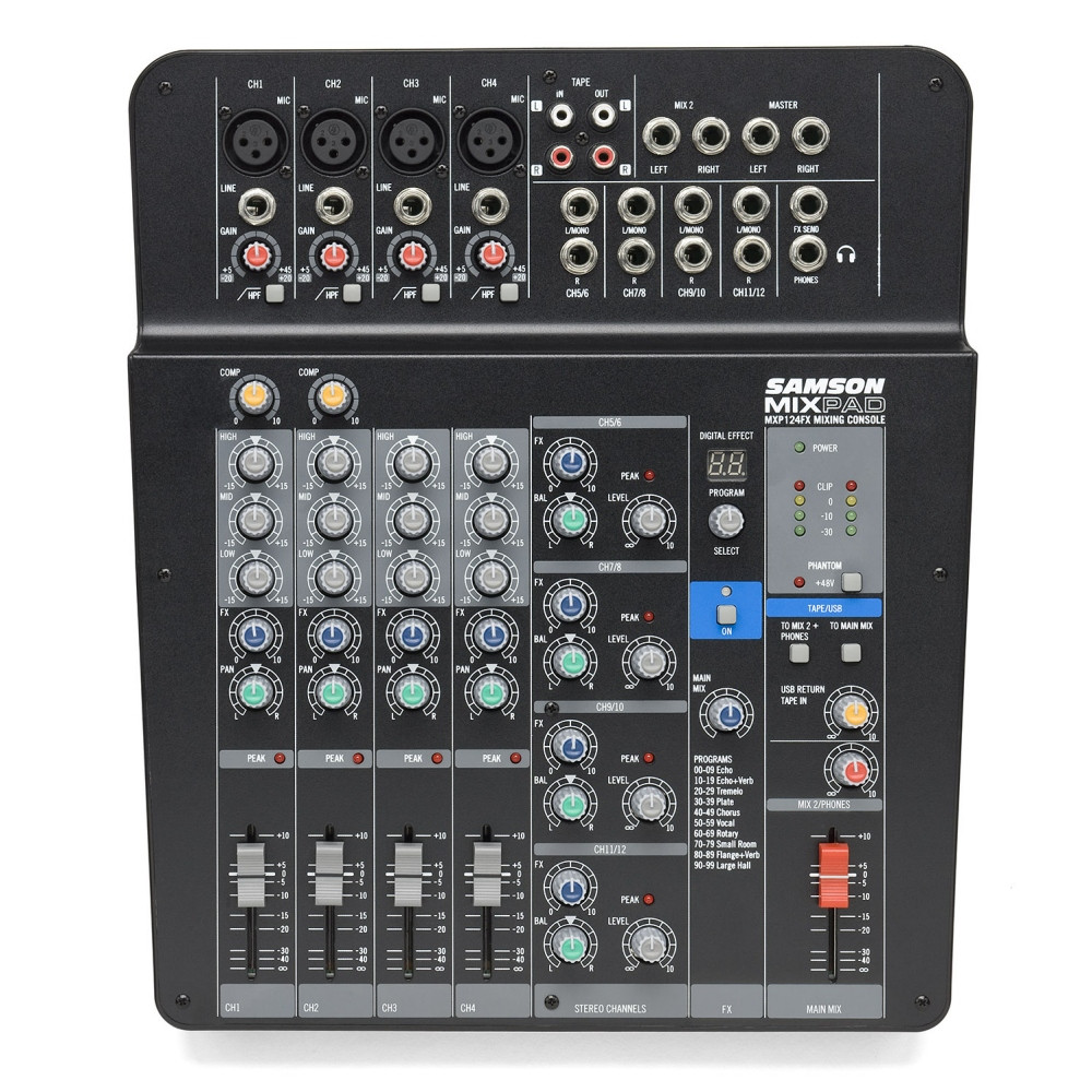 SAMSON MXP124FX MixPad 12-Channel Analog Stereo Desktop USB FX