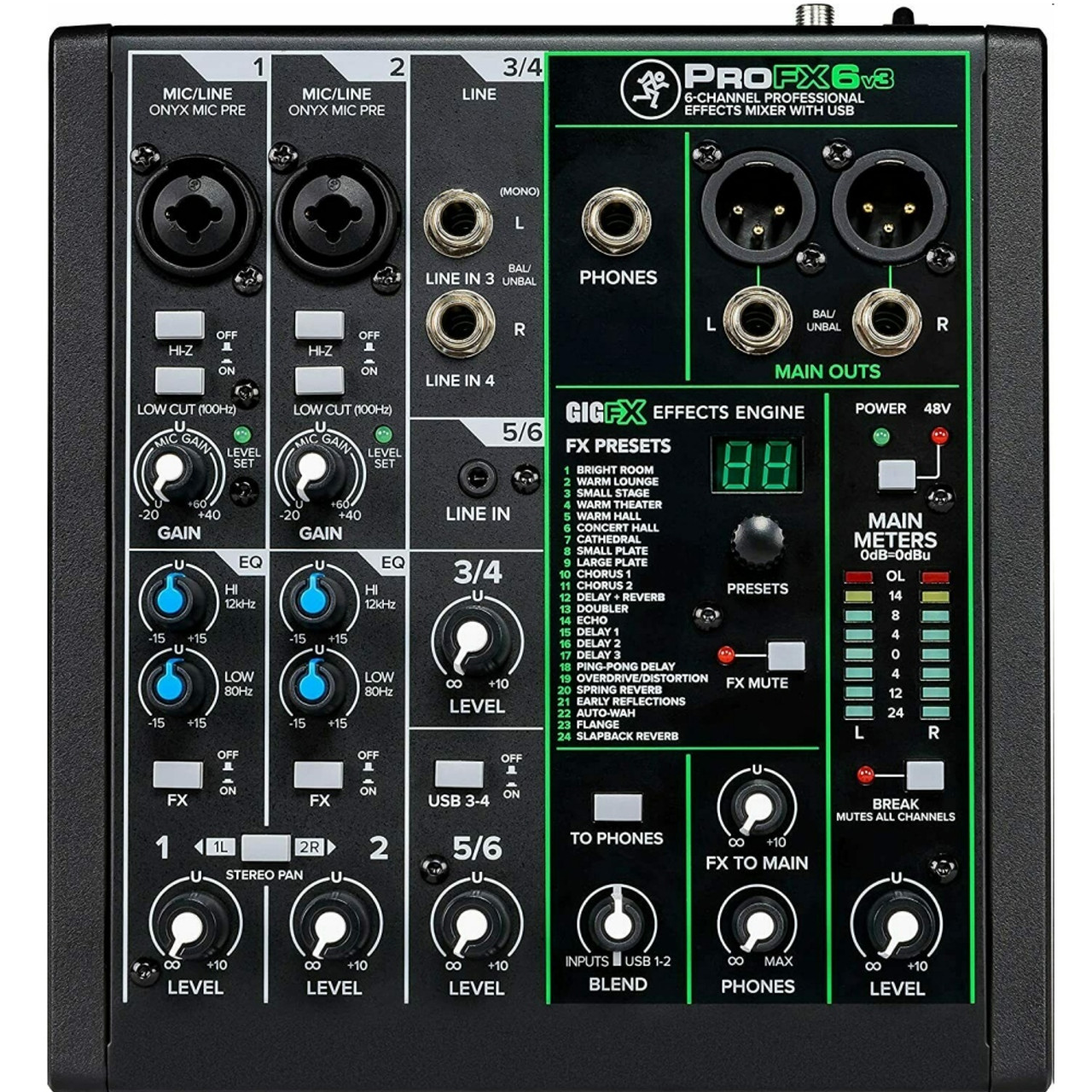 MACKIE ProFX6v3 Compact 6-Channel USB FX Recording Audio Mixer