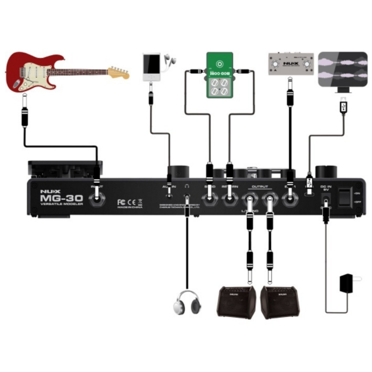 NUX MG-30 Pro-Level Feature Rich Amp Modeling Floor Board with 4