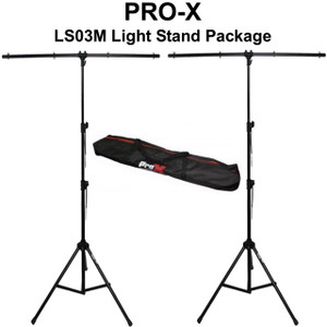PRO-X T-LS03M-9FTPKG (2) Black 9' All Metal Square T-Bar Light Stands with Carry Bag PRO-X T-LS03M-9FTPKG (2) Black 9' All Metal Square T-Bar Light Stands with Carry Bag
