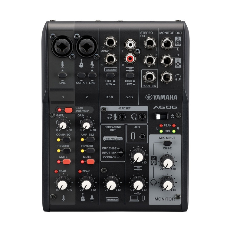 YAMAHA AG06 MKII B Compact 6-Channel USB/FX Recording / Podcast Audio Mixer