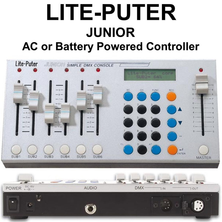 LITE-PUTER JUNIOR DMX 6 Channel 50 Scene AC or Rechargeable Battery Light Controller