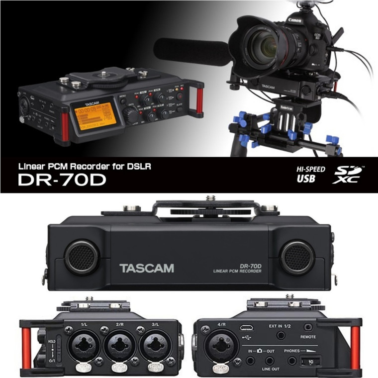 TASCAM DR-70D Portable 4 Channel Digital Field Recorder For DSLR Film Makers