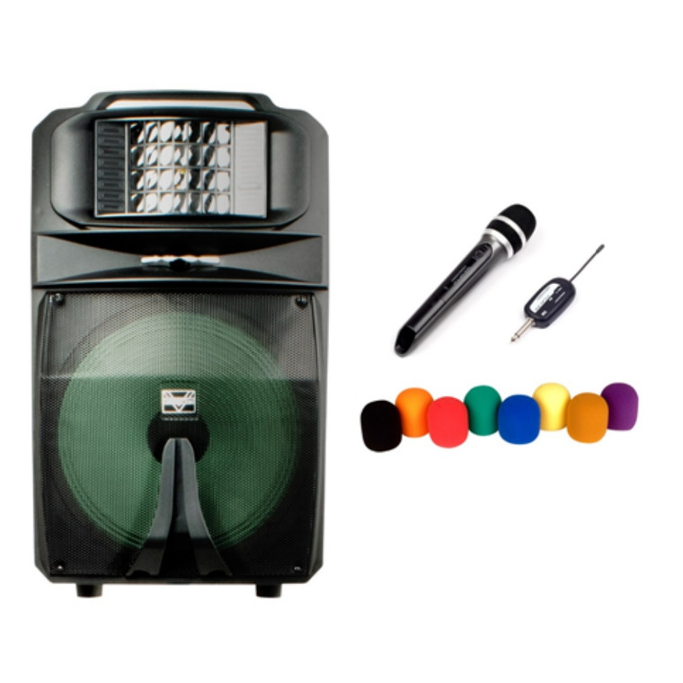 VOCOPRO KARAOKE THUNDER-1500-PRO Rechargeable Powered 15" Speaker / LED Derby / Wireless Handheld Mic 
