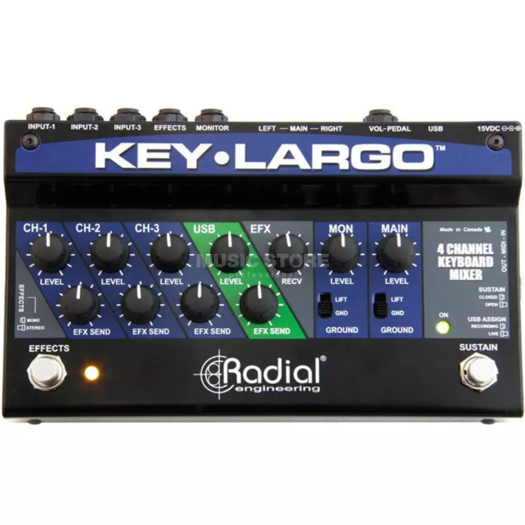 RADIAL ENGINEERING KEY-LARGO 3 Channel USB / MIDI Keyboard Instrument Mixer 