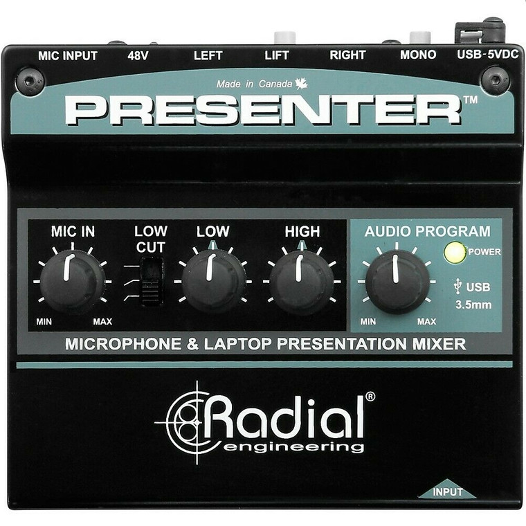 RADIAL ENGINEERING PRESENTER Compact Mixer with Mic Preamp, USB & Stereo Input 