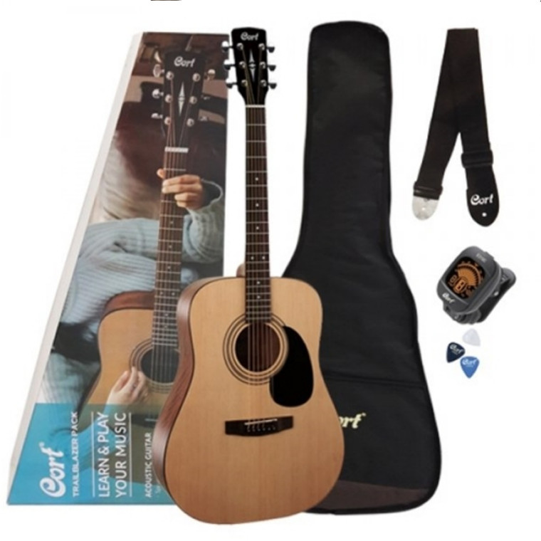 CORT TRAILBLAZER PACK Complete Dreadnought Solid Wood Acoustic Guitar Beginner Set