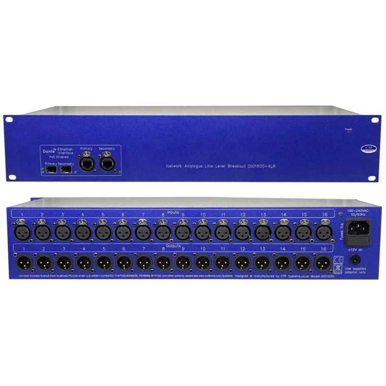 CTP SYSTEMS DIO1600 16 x 16 XLR Dante Enabled Line Level Interface